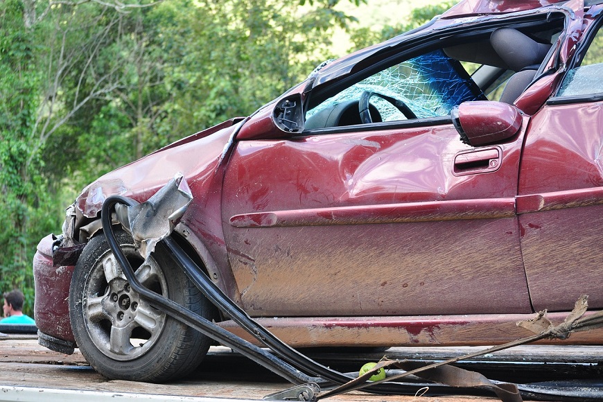 A car that has been damaged in a car accident.