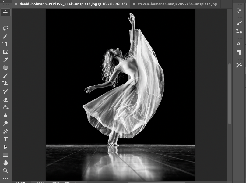 A photo of a dancer in black and white.