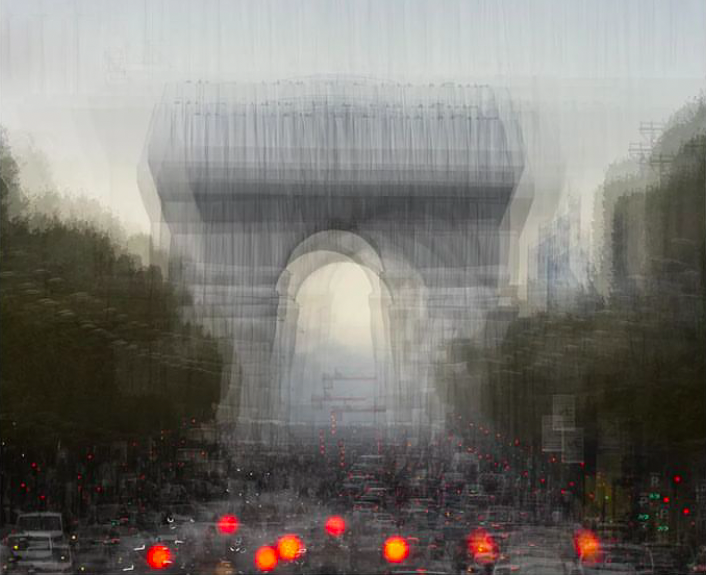 The arc de triomphe in paris. Double exposures 