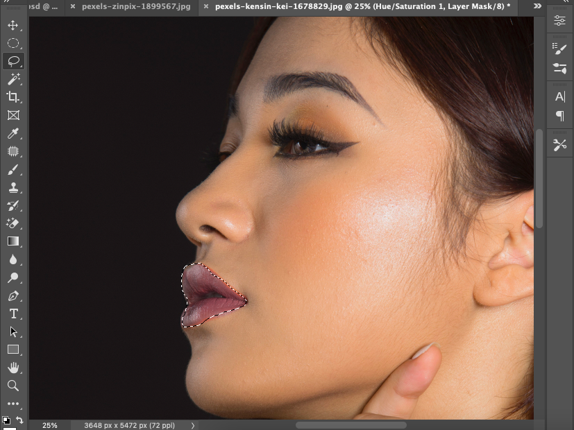 A woman's face is being edited in adobe photoshop.