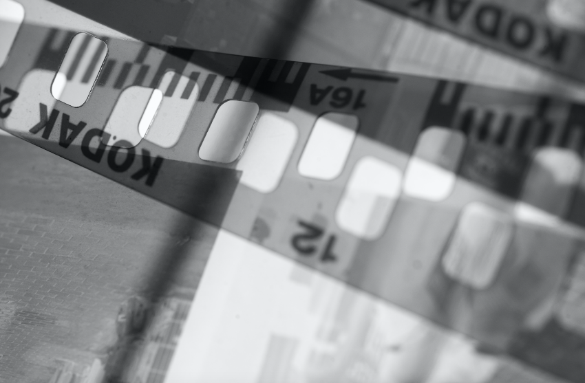 A black and white photo of a film strip.