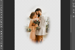 A photo of a couple kissing in adobe photoshop.