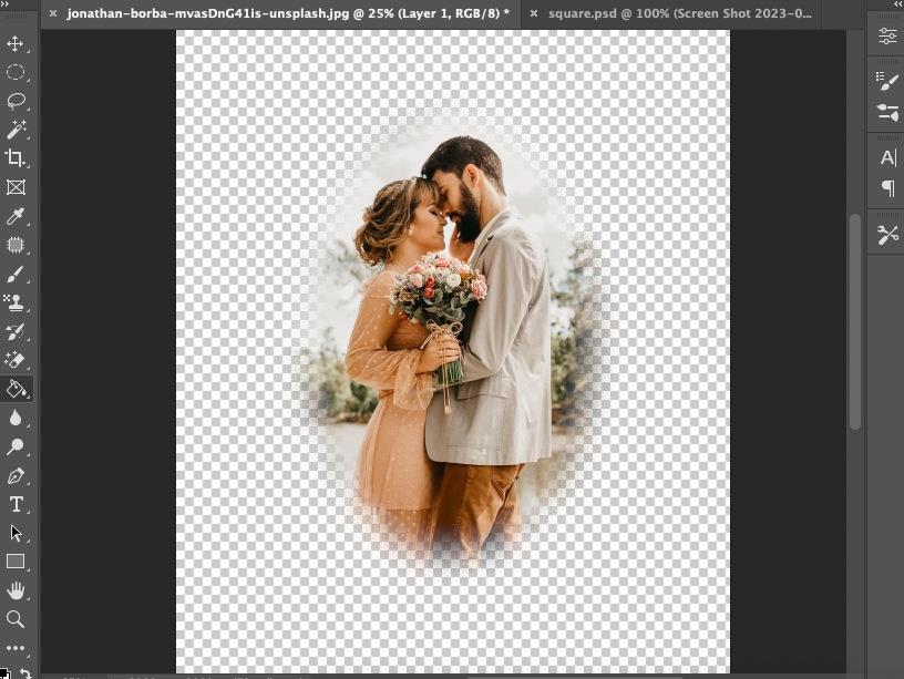 A photo of a couple kissing in adobe photoshop.
