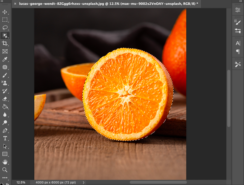 A photo of sliced oranges in adobe photoshop.