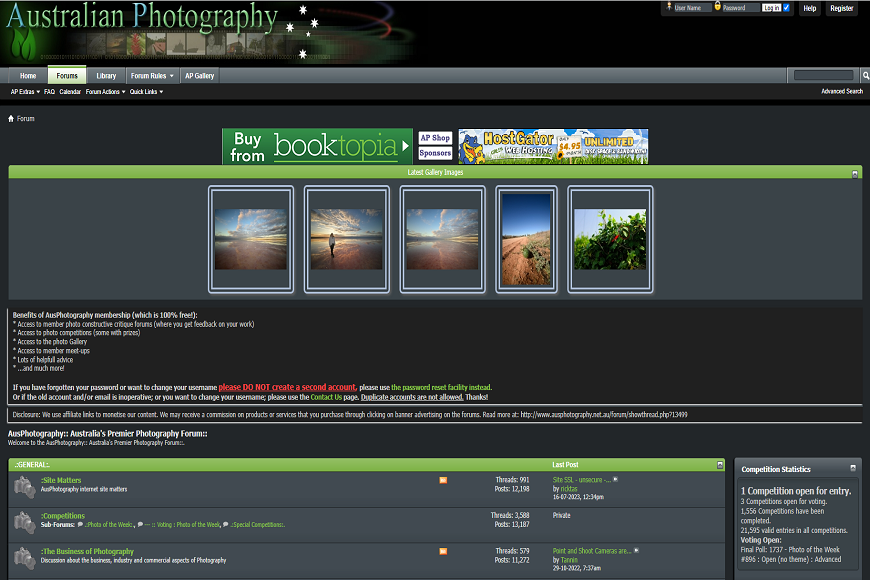 A screenshot of the australian photography website.