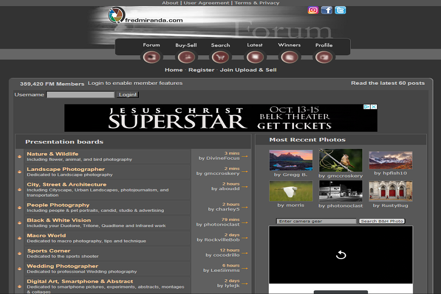 A screen shot of the superstar forum.