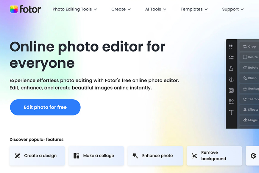 Foor online photo editor for everyone.
