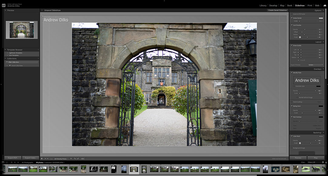 A screen shot of lightroom with an image of a gate.