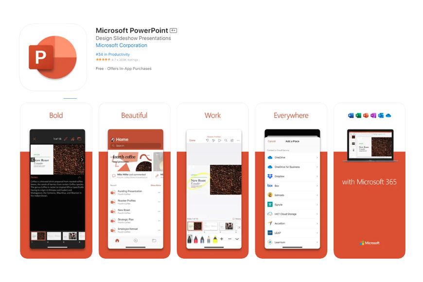 Microsoft powerpoint app for iphone and ipad.