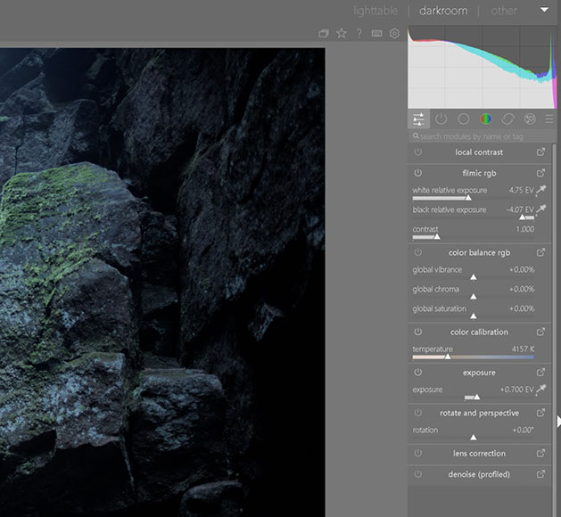 A screenshot of the tools available in Darktable