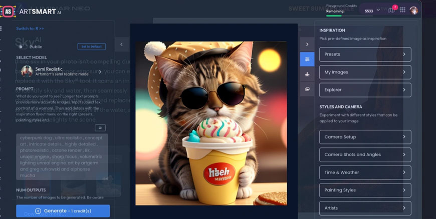 An image of a cat with a cup of ice cream.