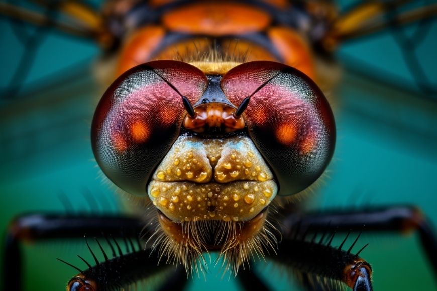 A close up of a dragonfly's face.