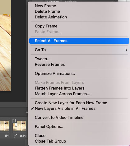 Select frames in adobe photoshop.