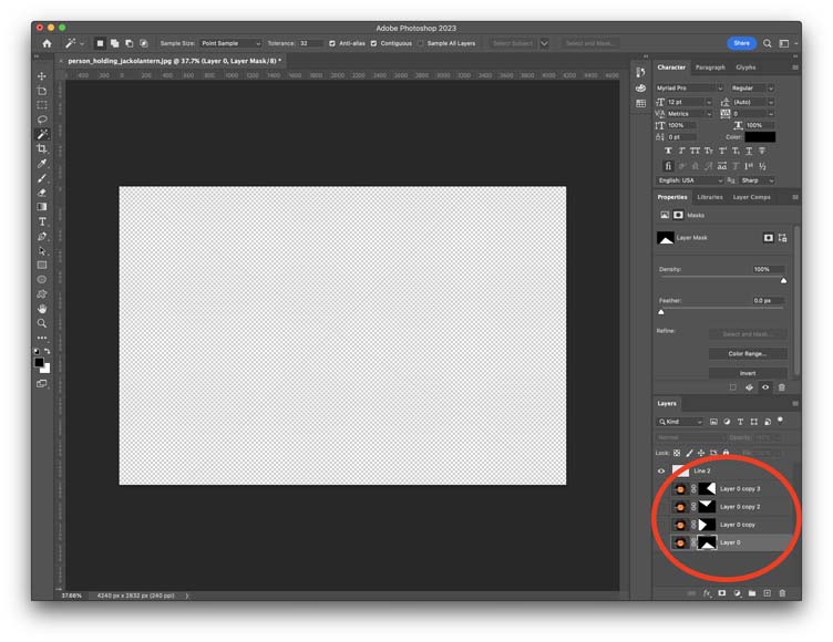 A photo in adobe photoshop with a red circle in the middle.