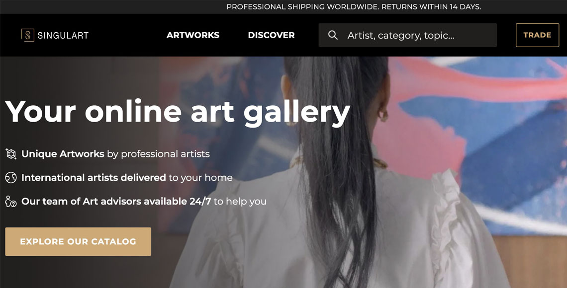 The homepage of an online art gallery.