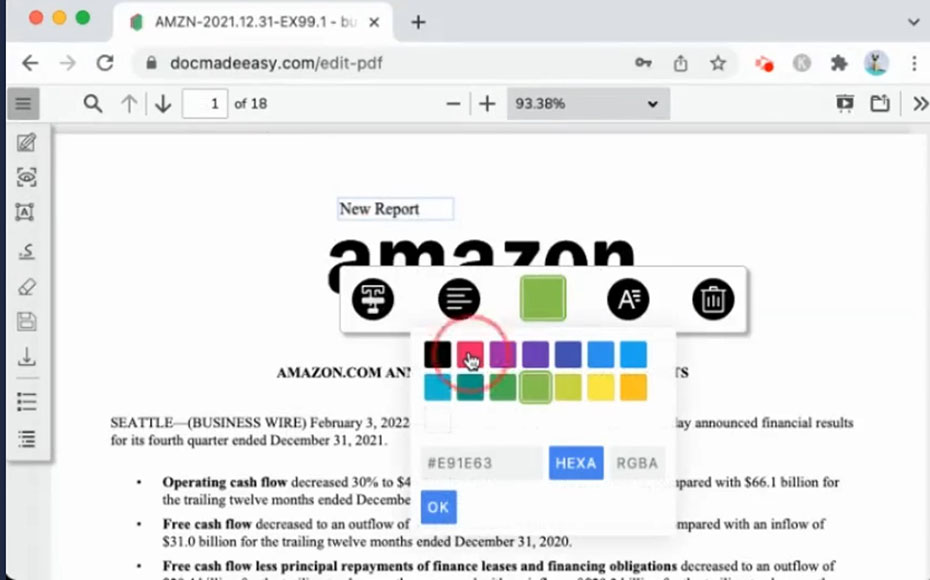 A screen shot of the PDF editor DocMadeEasy.
