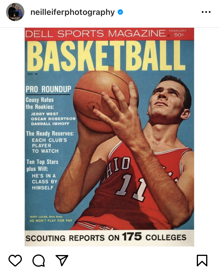 A photograph of a basketball player in a magazine.