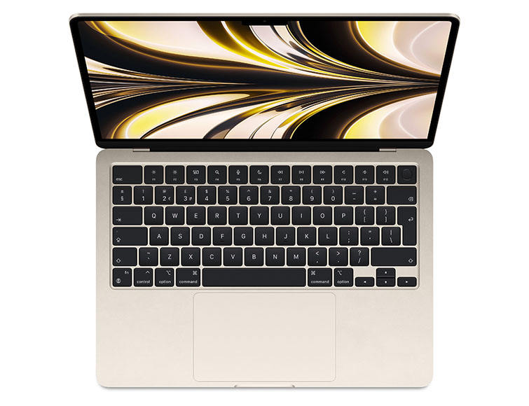 The apple macbook Air M2 is shown on a white background.