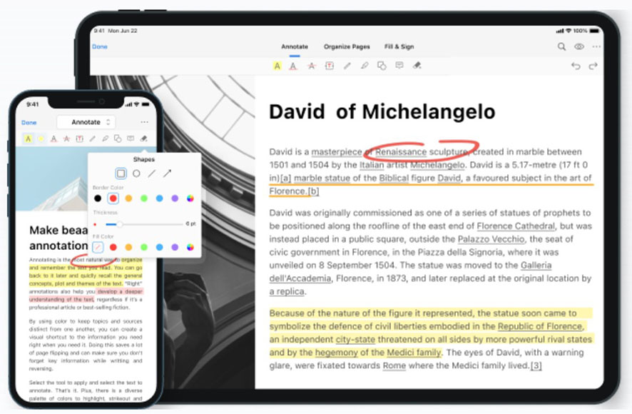 The ipad and iphone are displaying a document on PDF Gear.