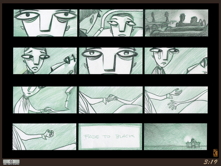 A storyboard of a story about a man and a woman.