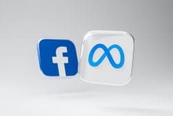 A blue and white facebook logo on a white background.