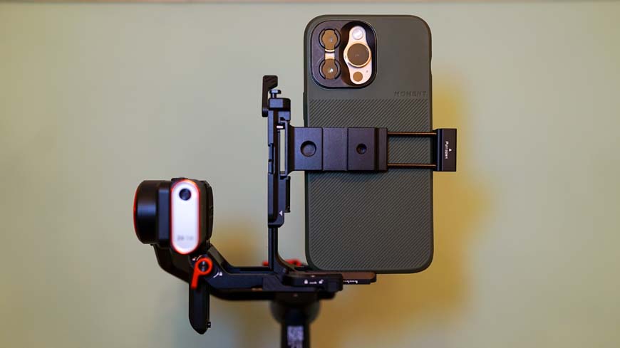 A gimbal with a camera attached to it.