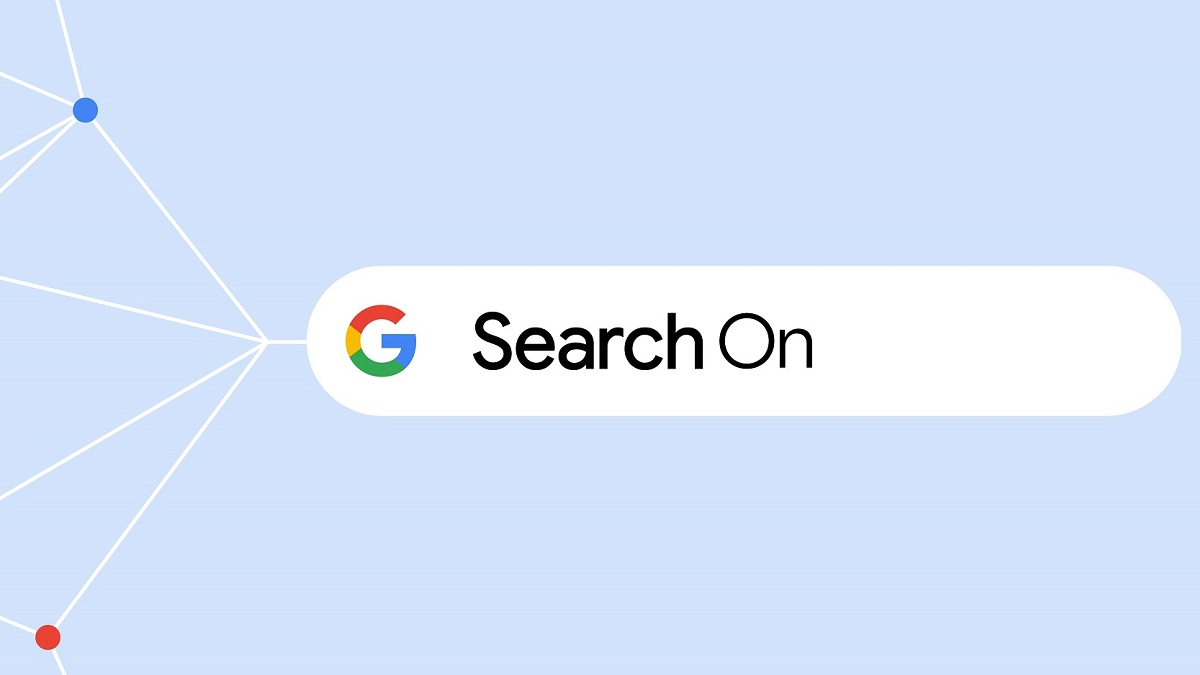 The search on logo is shown on a blue background.