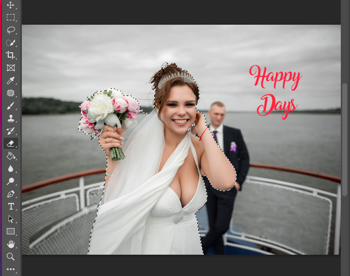 A photo of a bride and groom on a boat.