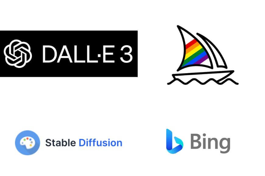 The logos for AI image generating tools.