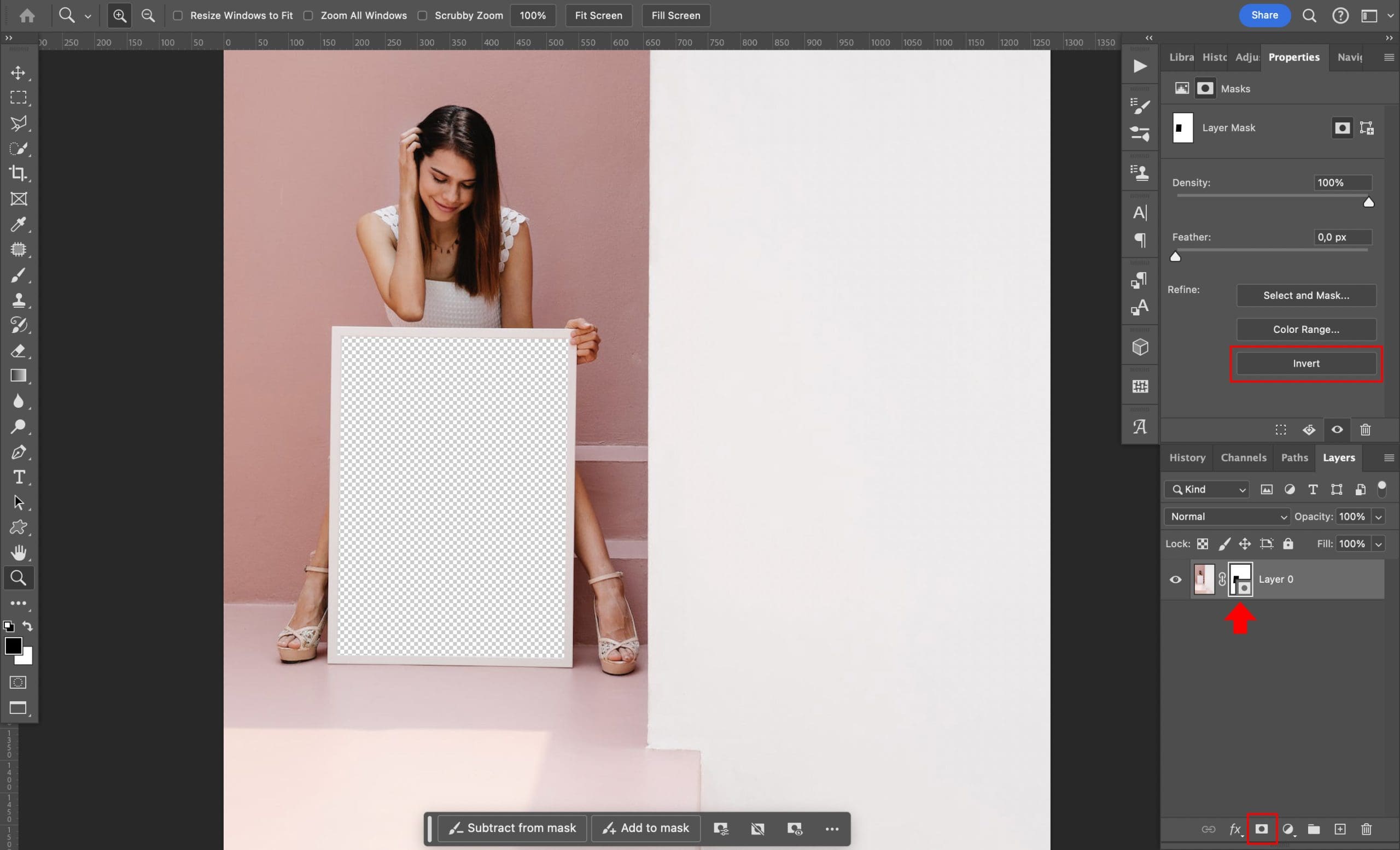A woman is posing in front of a white board in adobe photoshop.
