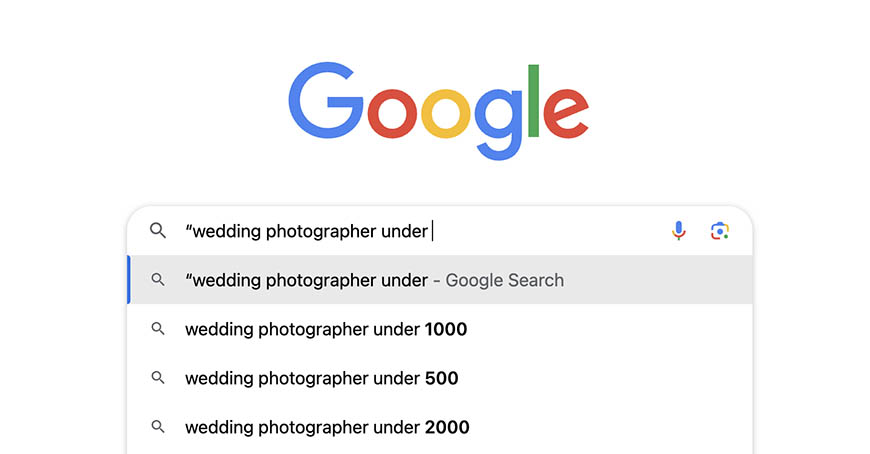Google search for wedding photographers.