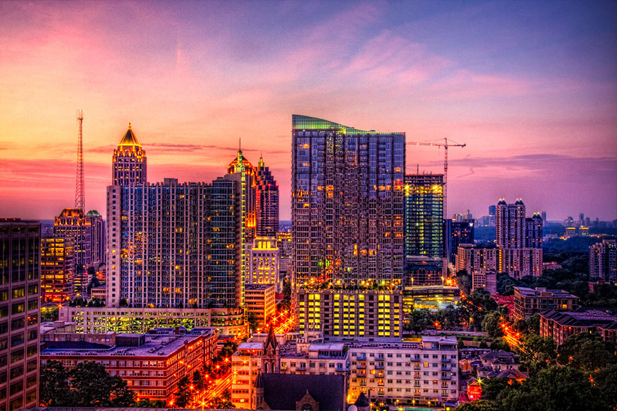Atlanta skyline at dusk.