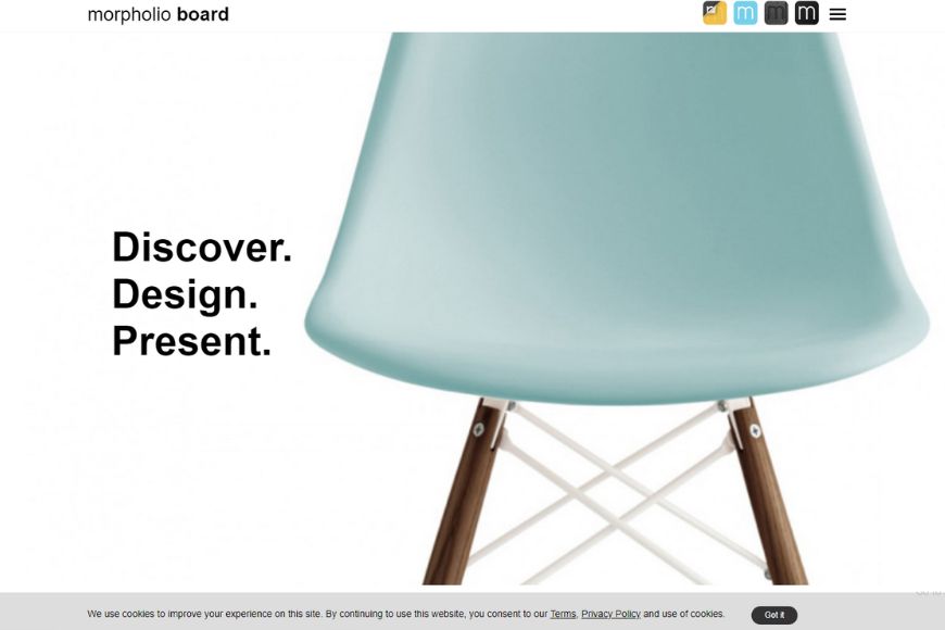 A website with a blue chair and a white background.
