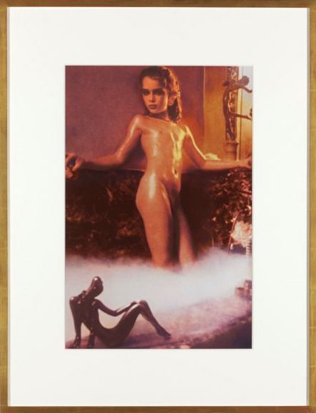 A photo of a nude woman in a gold frame.