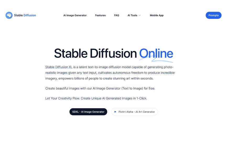 A screenshot of the stable diffusion online website.