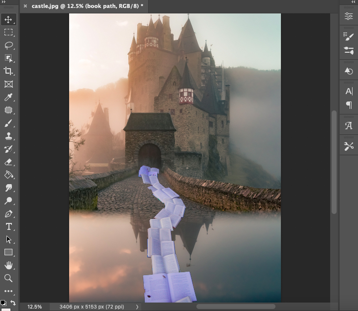 A photo of a castle in adobe photoshop.