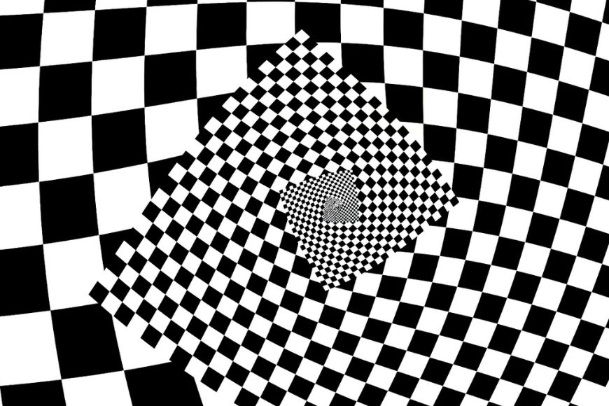 A black and white checkered pattern with a square in the middle.