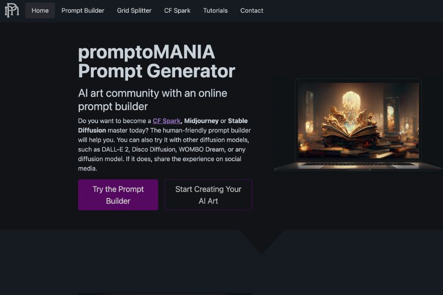 A screen shot of the promptoMANIA website 