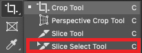 Slice select tool in adobe photoshop.