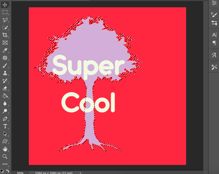 A tree with the word super cool on it in adobe.
