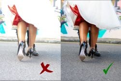 Two pictures of a woman in high heels.