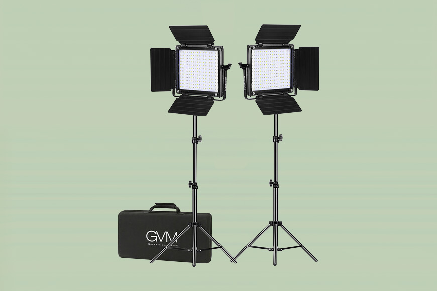 A set of two led lights on a green background.