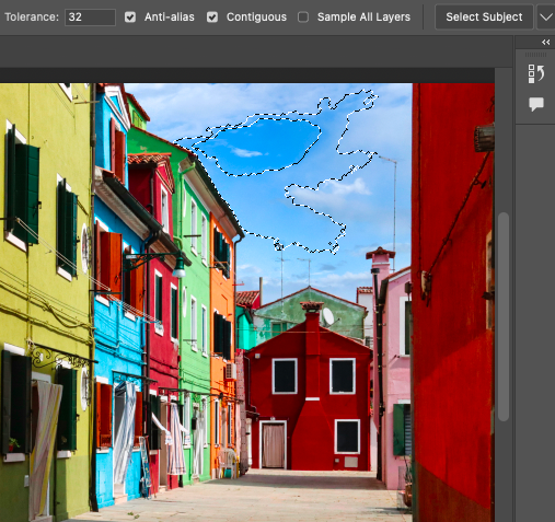 A photo of a colorful street in adobe photoshop.