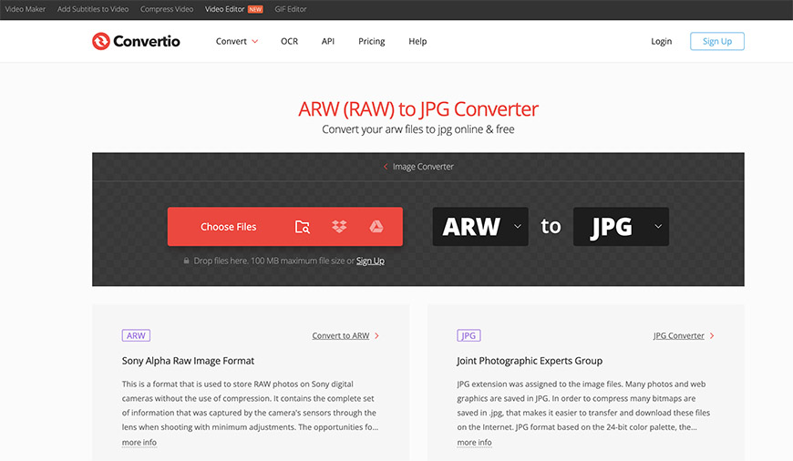 A web page for the rmw pc converter.