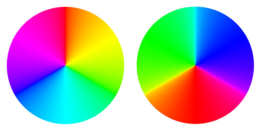 A rainbow colored wheel with two different colors.