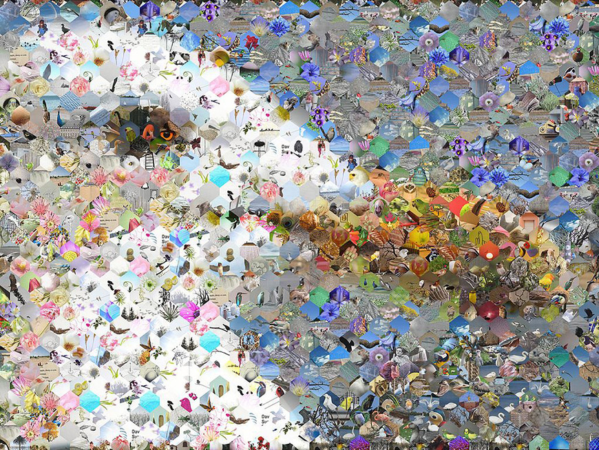 An image of a seagull in a mosaic.