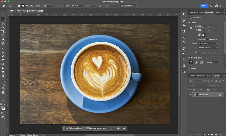 A photo of a cup of coffee in adobe photoshop.