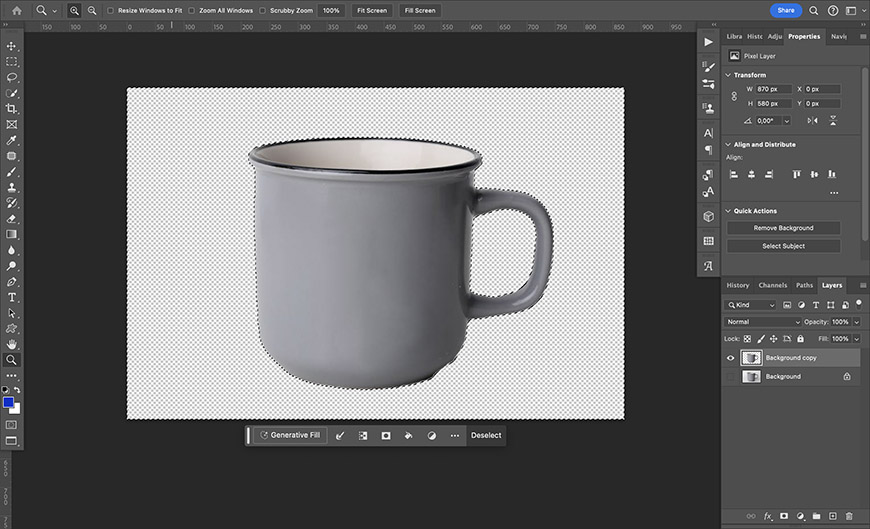 A photo of a coffee mug in adobe photoshop.