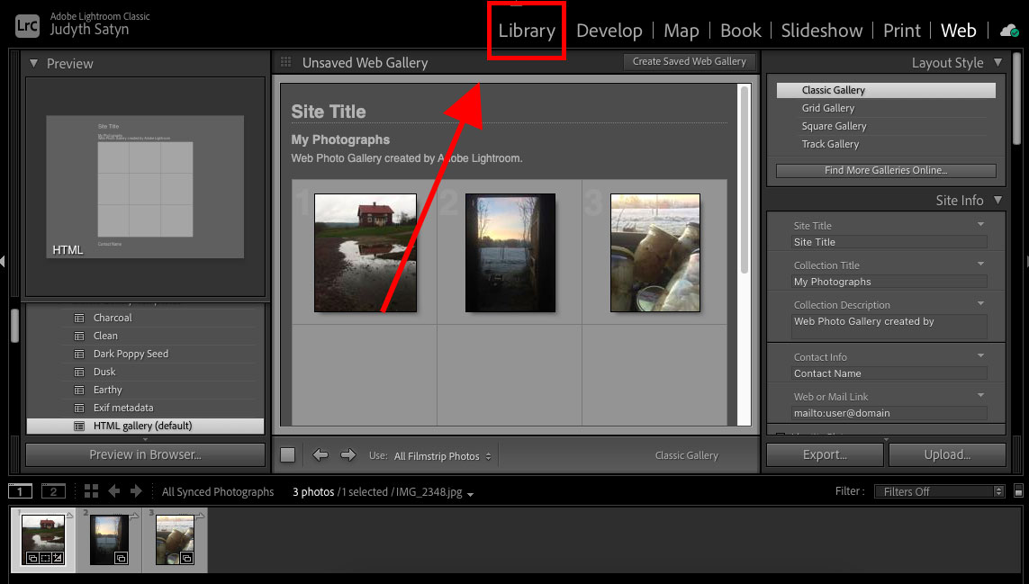 A photo in lightroom with an arrow pointing to it.