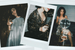 A collage of polaroids of women holding wine glasses.
